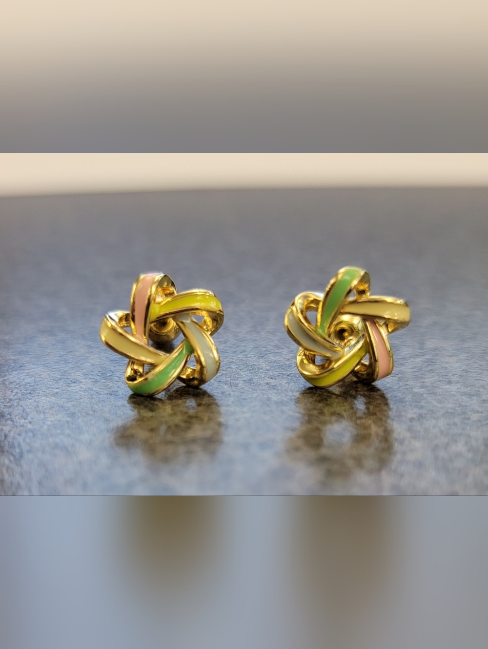 Gold-Tone Multicolor Knot Stud Earrings - Pink, Yellow, Green, White